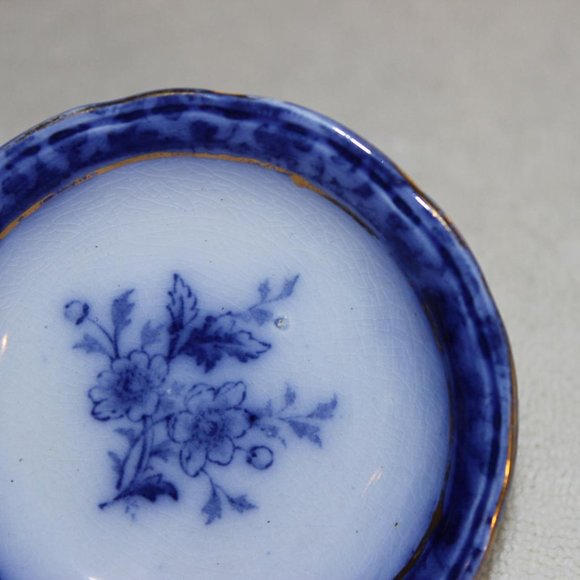 VINTAGE TOURAINE FLOW BLUE TRANSFER WARE SMALL TEA BAG PLATE 3-3/8” DIAMETER - Picture 3 of 4